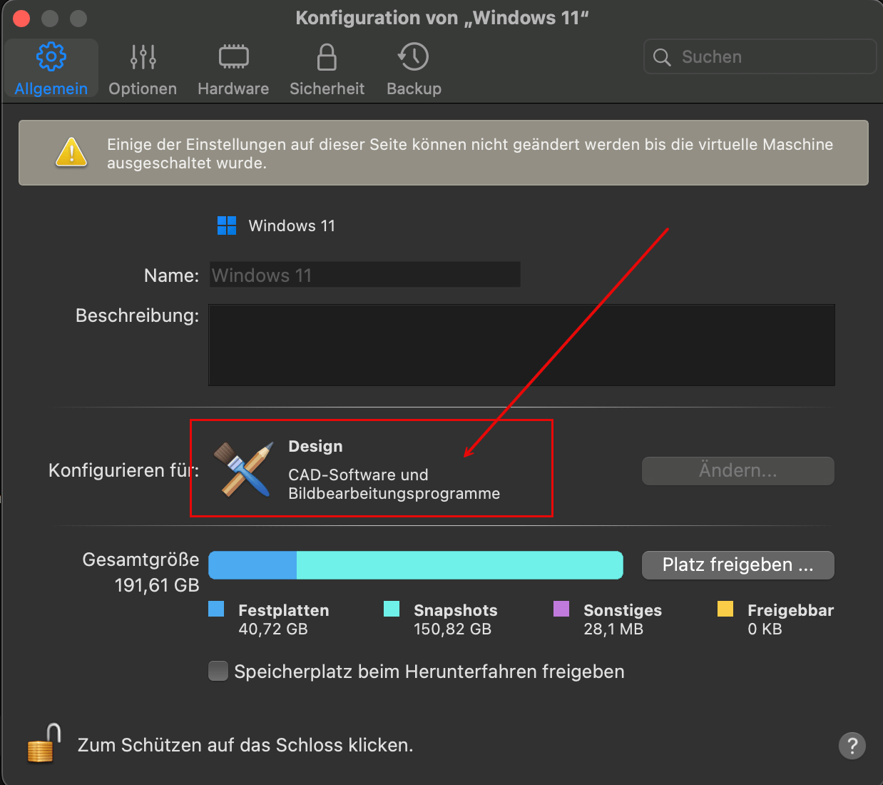 Allgemeine Konfiguration der virtuellen Maschine