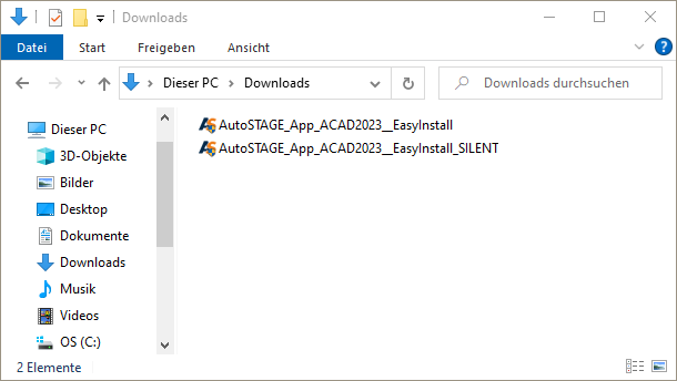 EasyInstall-Anwendung für AutoSTAGE App im Download-Ordner