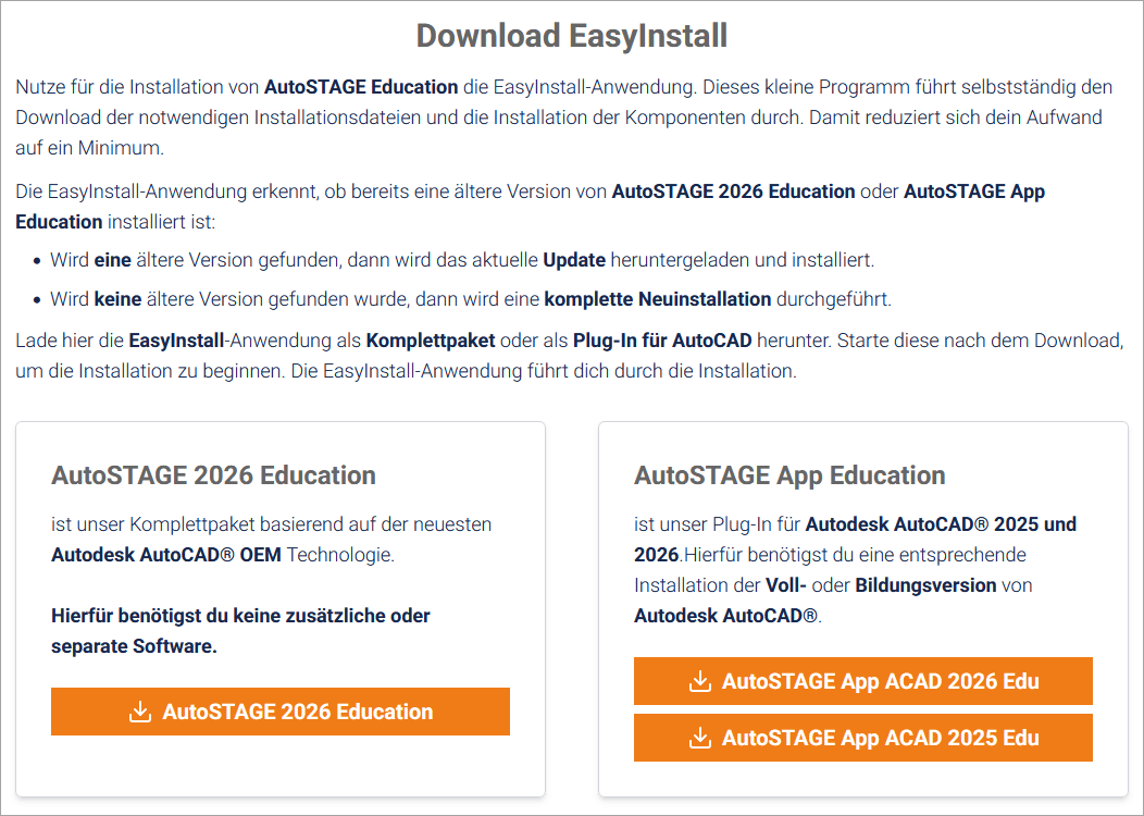 Herunterladen von EasyInstall für AutoSTAGE Education