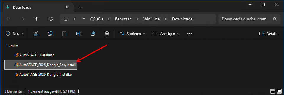 AutoSTAGE EasyInstall Anwendung zum Herunterladen der Installationsdateien