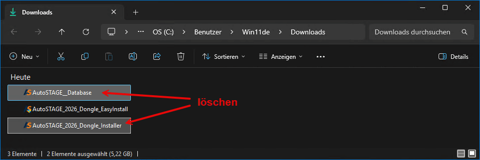 Installationsdateien aus Ordner löschen