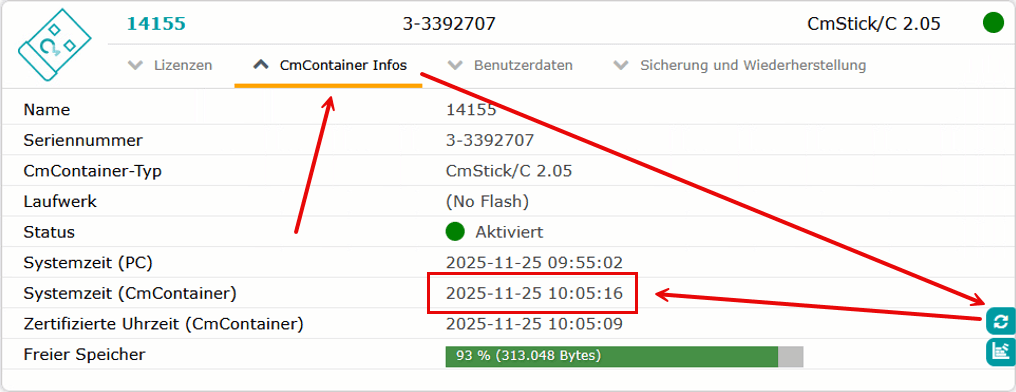 Zurücksetzen der Systemzeit im CmContainer
