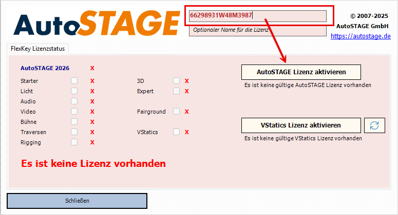 Lizenzschlüssel einfügen zur Freischaltung