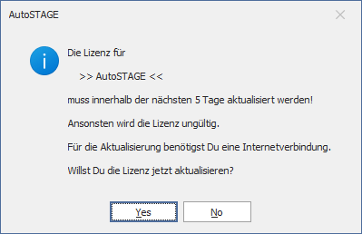 Anzeige zur Statusaktualisierung einer FlexKey-Lizenz