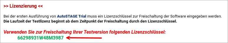 E-Mail mit Lizenzschlüssel der Testversion