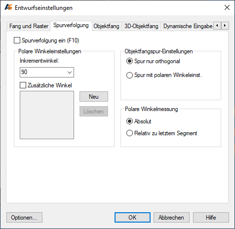 Einstellungen der Polaren Spur