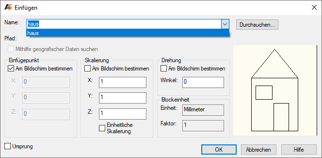 Anzeige der vorhandene Blockdefinition in der Zeichnung