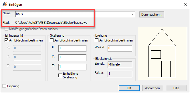 Neue Blockdefinition laden