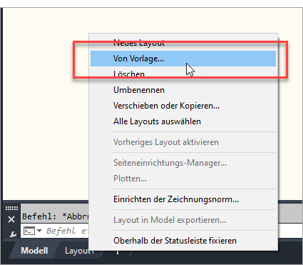 Vorhandenes Layout aus Vorlage laden