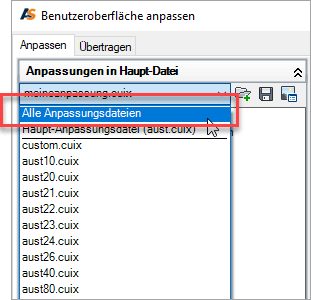 Anzeige der geladenen Anpassungsdatei