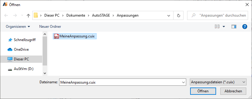 Laden der Anpassungsdatei aus einem Pfad