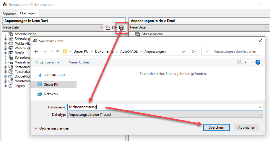 Neuen Anpassungsdatei speichern