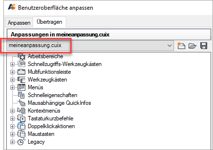 Anpassungsdatei bereit für die Anpassung