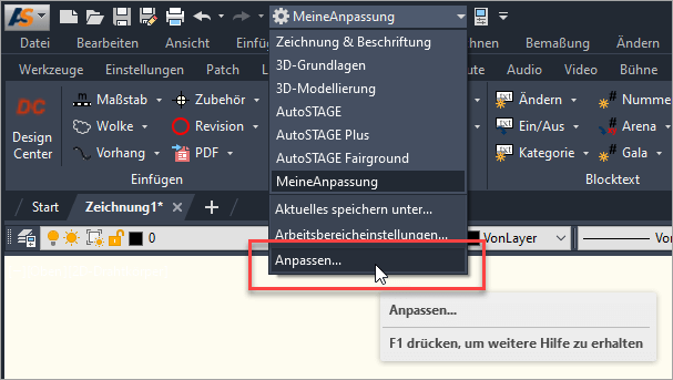 Benutzeranpassung starten