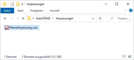 Dateipfad der Anpassungsdatei im Windows Explorer