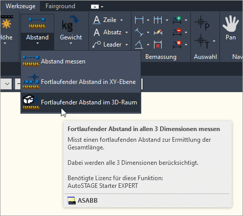 Fortlaufender Abstand im 3D-Raum  messen