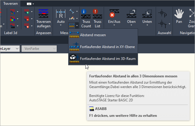 Fortlaufender Abstand im 3D-Raum  messen