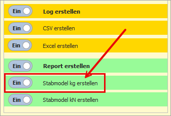 Stabmodell kg einschalten bei der Berechnung über die Reportpalette