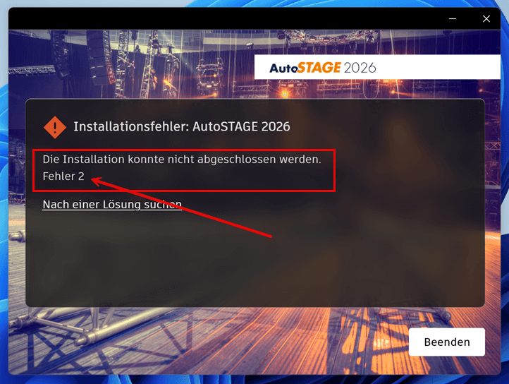 Fehlermeldung bei der Installation unter Windows mit Parallels auf Mac OS