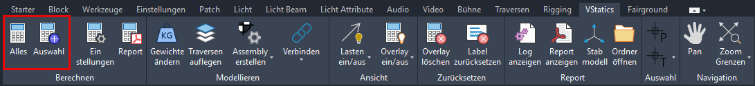 Berechnung starten über den VStatics-Tab