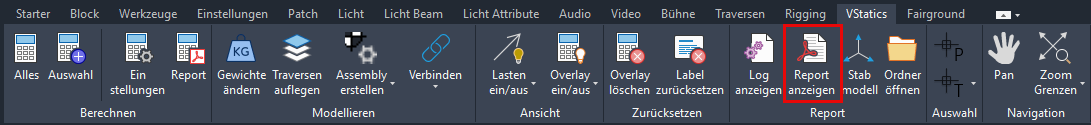 Report anzeigen über den VStatics-Tab