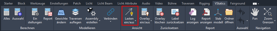 VStatics Lastanzeige für Einzellasten ein- und ausschalten