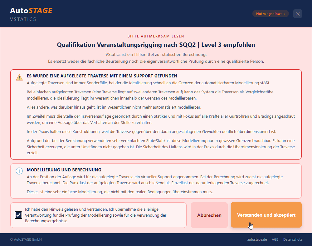 Warnmeldung beim ersten Ausführen der Berechnung