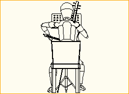 Cellist sitzend mit Notenpult